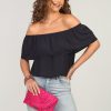 Clothing Veronica M Tanks & Strapless Tops | Dark Navy Ruffle Tube Top