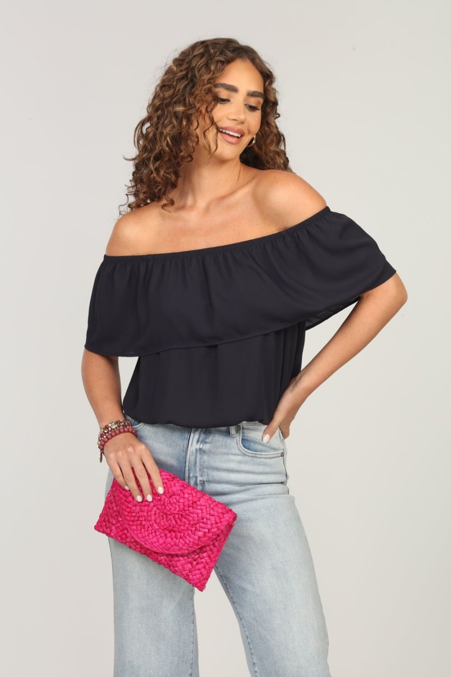 Clothing Veronica M Tanks & Strapless Tops | Dark Navy Ruffle Tube Top