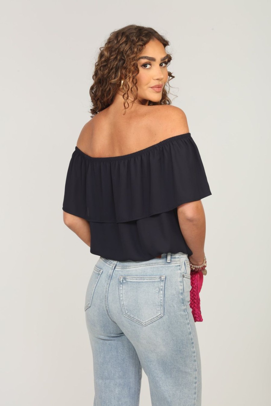 Clothing Veronica M Tanks & Strapless Tops | Dark Navy Ruffle Tube Top