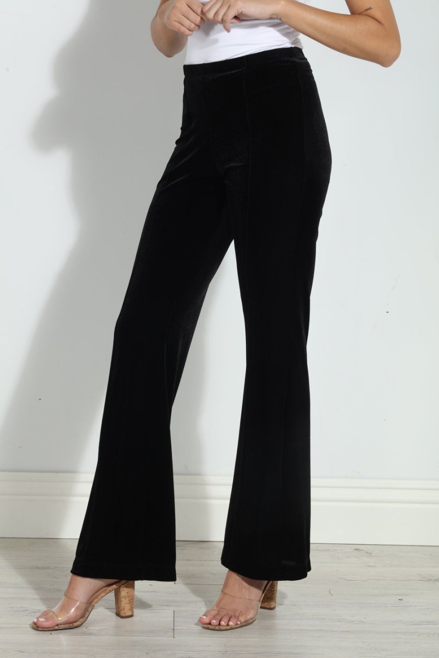 Clothing Veronica M Pants | Black Velvet Palazzo Leg Pants-Best Seller