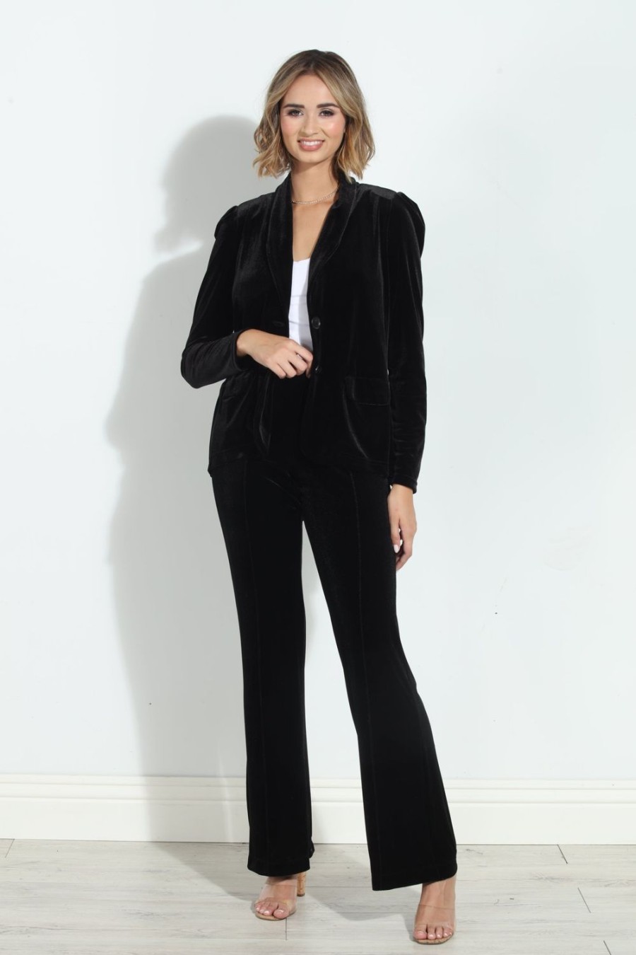 Clothing Veronica M Pants | Black Velvet Palazzo Leg Pants-Best Seller