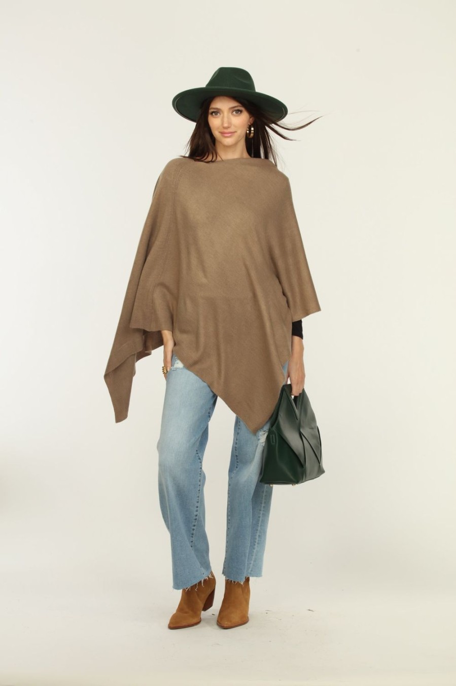 Clothing Veronica M Ponchos | Taupe Throw-On Poncho-Best Seller