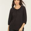 Clothing Veronica M Cupro Tops | Black Cupro Stretch Split Neck Top