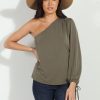 Clothing Veronica M Cupro Tops | Olive Cupro One Shoulder Asymmetrical Top