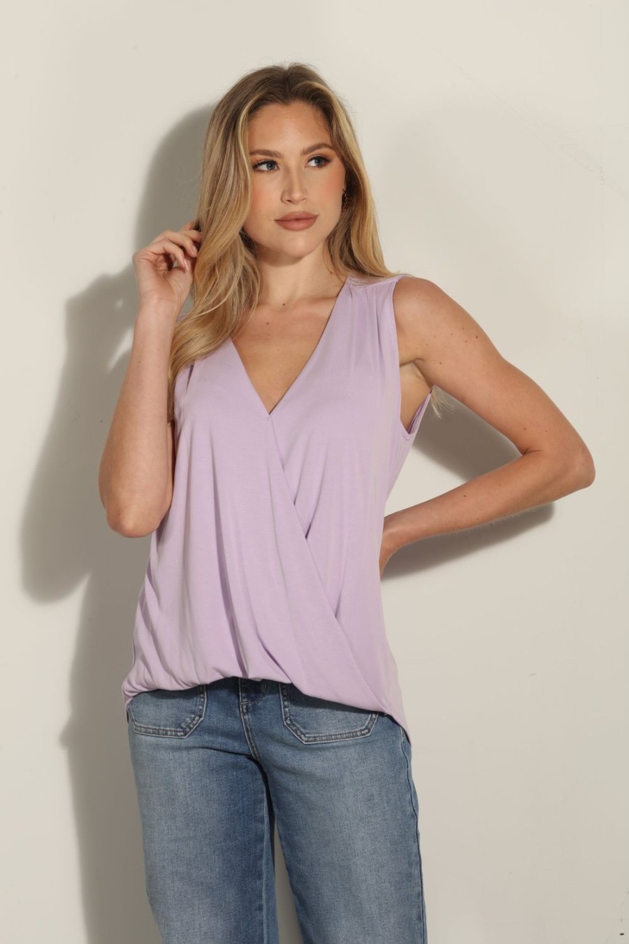 Clothing Veronica M Cupro Tops | The Everyday Cupro Surplice Tank-Lavender- Best Seller