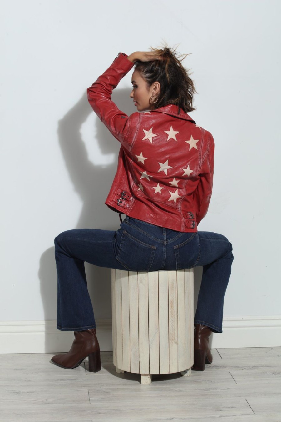 Clothing Veronica M Jackets + Blazers | Mauritius Christy Star Leather Jacket- Red-Best Seller