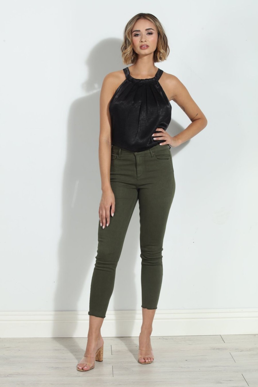 Clothing Veronica M Denim Shop | Tractr Mona High Rise Crop Fray Jeans - Olive