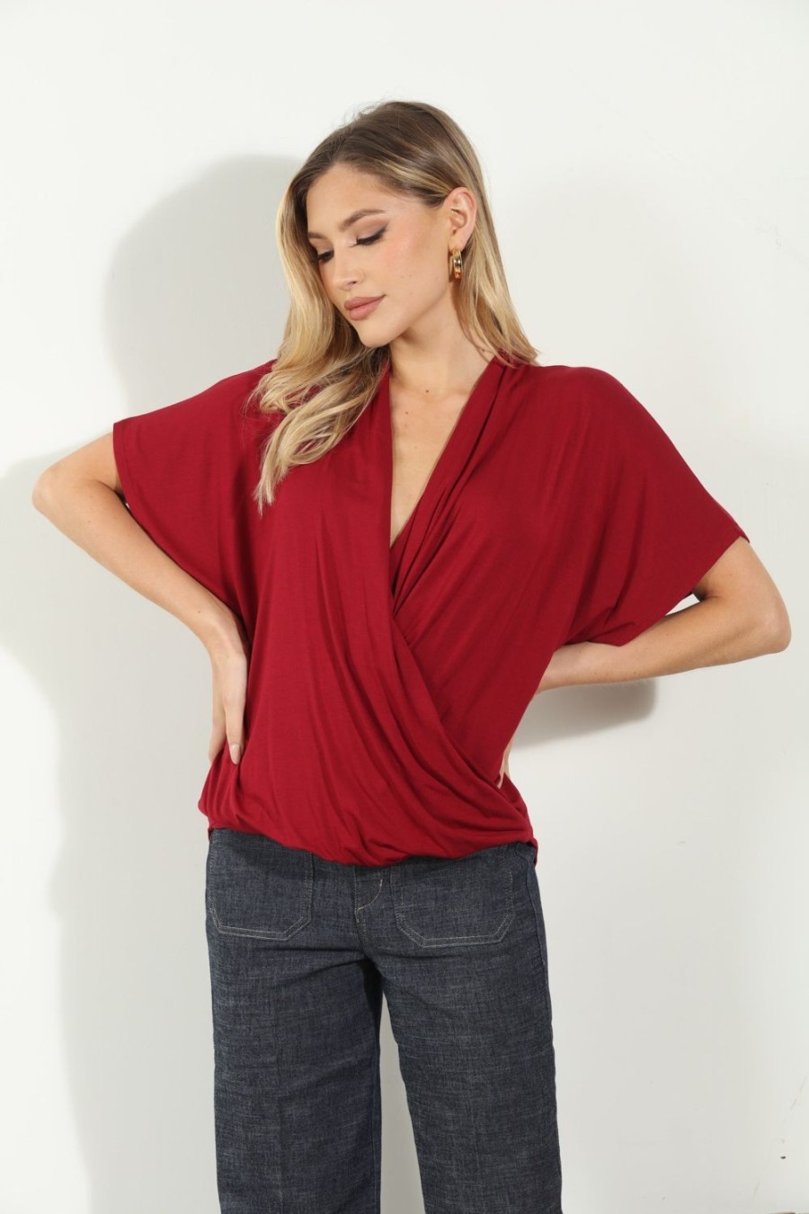 Clothing Veronica M Cupro Tops | Cabernet Cupro Surplice Tee-Best Seller