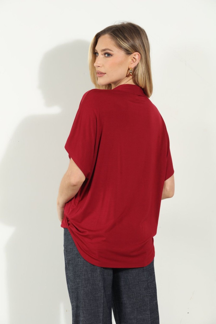 Clothing Veronica M Cupro Tops | Cabernet Cupro Surplice Tee-Best Seller