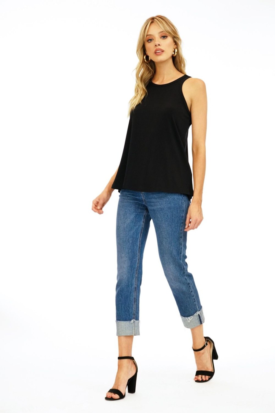 Clothing Veronica M Longer Length Tops | Black Stretch Swing Tank-Best Seller