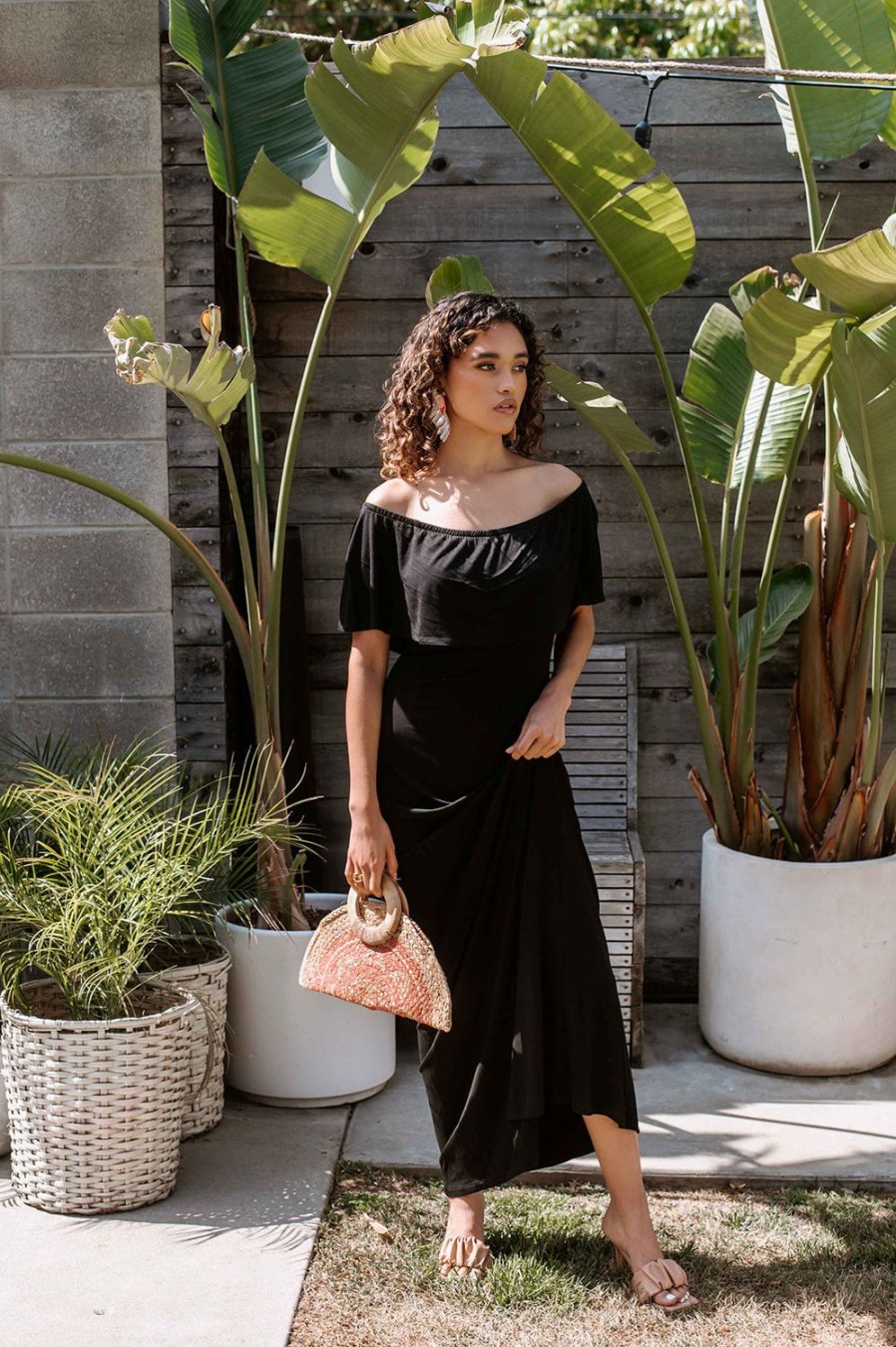 Clothing Veronica M Maxi Dresses | Black Jersey Ots Maxi Dress