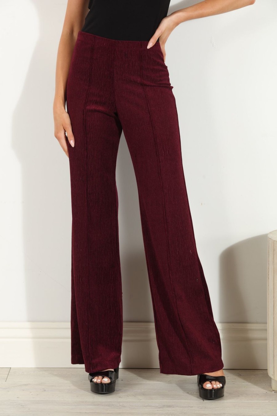 Clothing Veronica M Pants | Merlot Velvet Palazzo Leg Pants - Best Seller