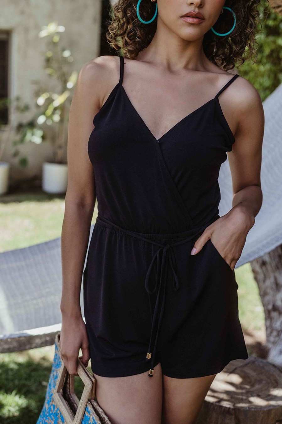 Clothing Veronica M | Black Tank Romper