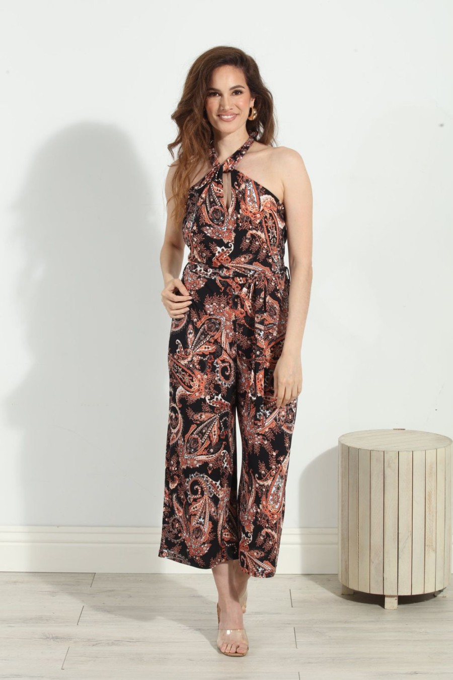 Clothing Veronica M | Jene Halter Stretch Culotte Jumpsuit