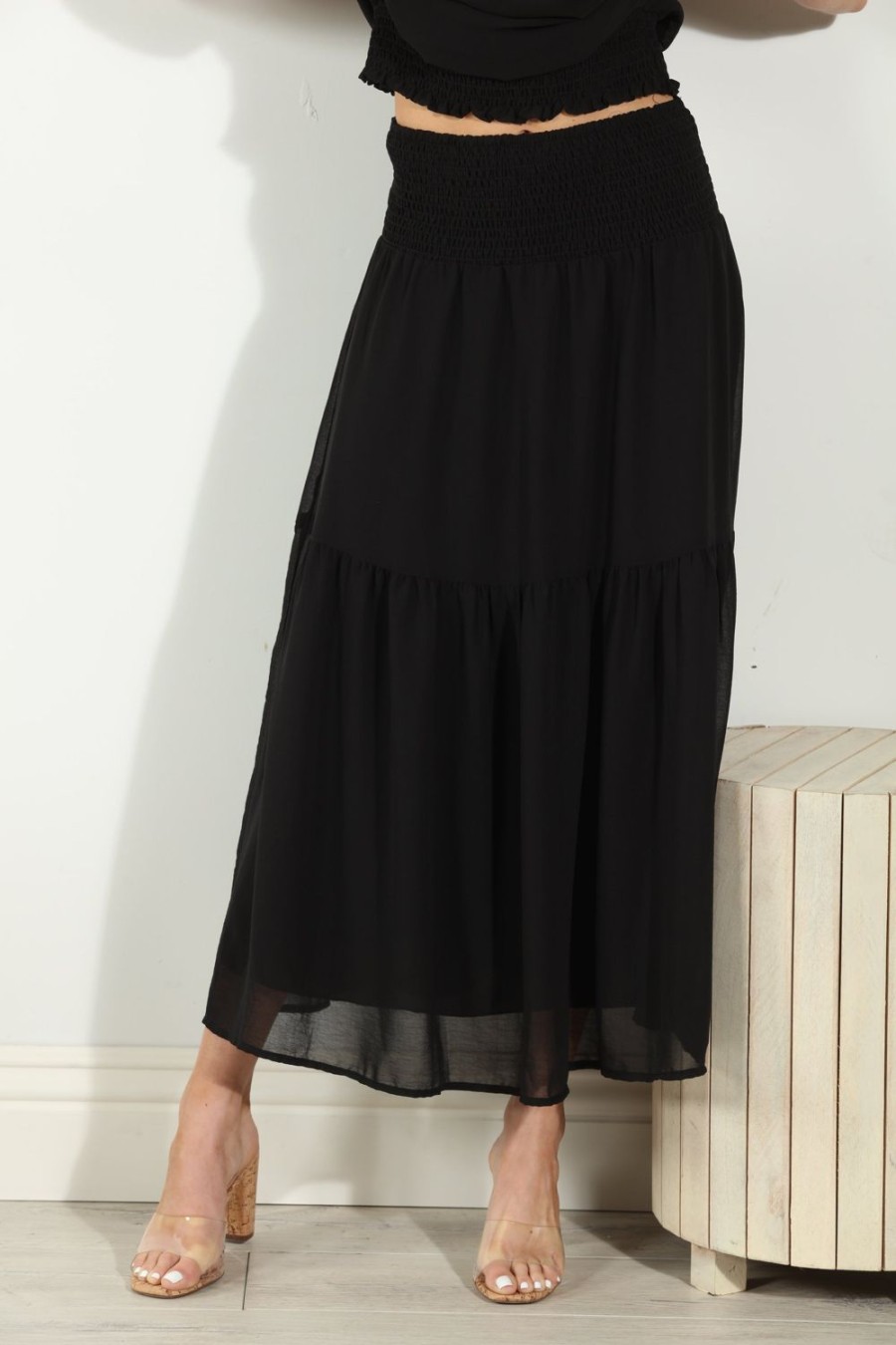 Clothing Veronica M Skirts | Black Chiffon Midi Skirt-Best Seller