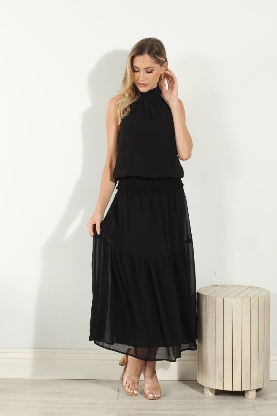 Clothing Veronica M Skirts | Black Chiffon Midi Skirt-Best Seller