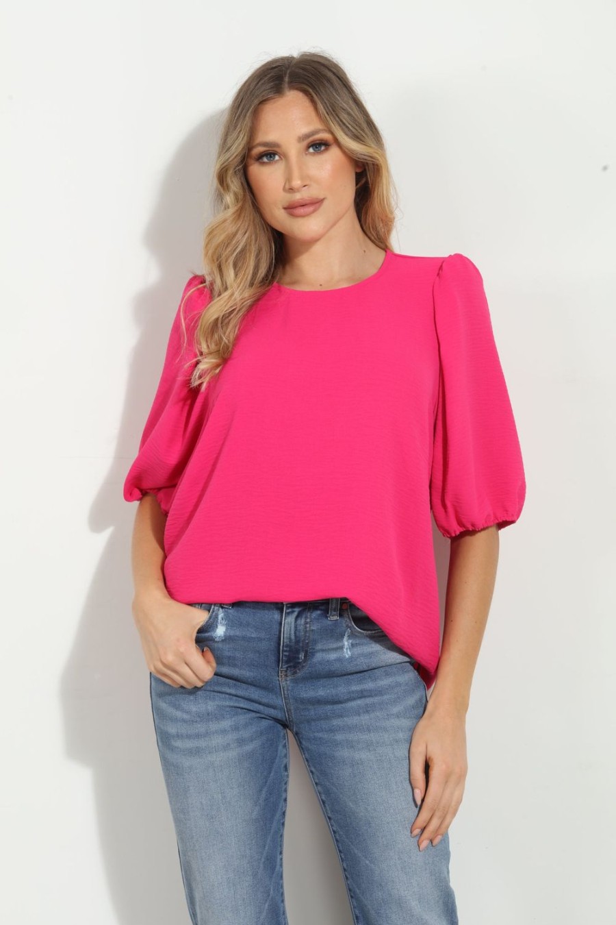 Vacation Veronica M | Fuchsia Airflow Puff Sleeve Top