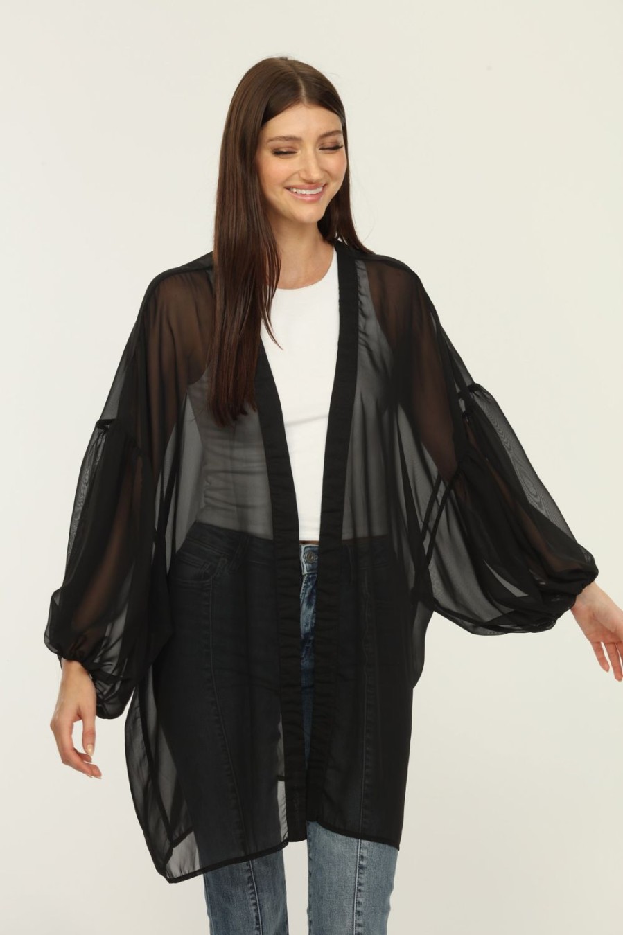 Clothing Veronica M Ponchos | Black Chiffon Kimono