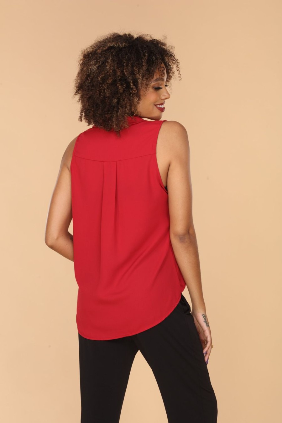 Clothing Veronica M Surplice Tops | Chili Sleeveless Surplice Collar Top