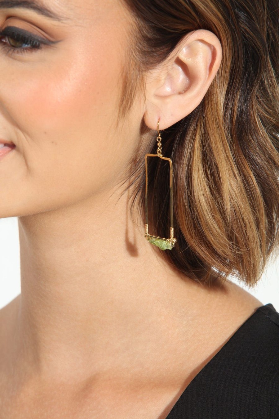 Accessories Veronica M | Geo Green And Gold Dangle Earrings