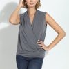 Clothing Veronica M Cupro Tops | Charcoal Cupro Banded Surplice Tank-Best Seller