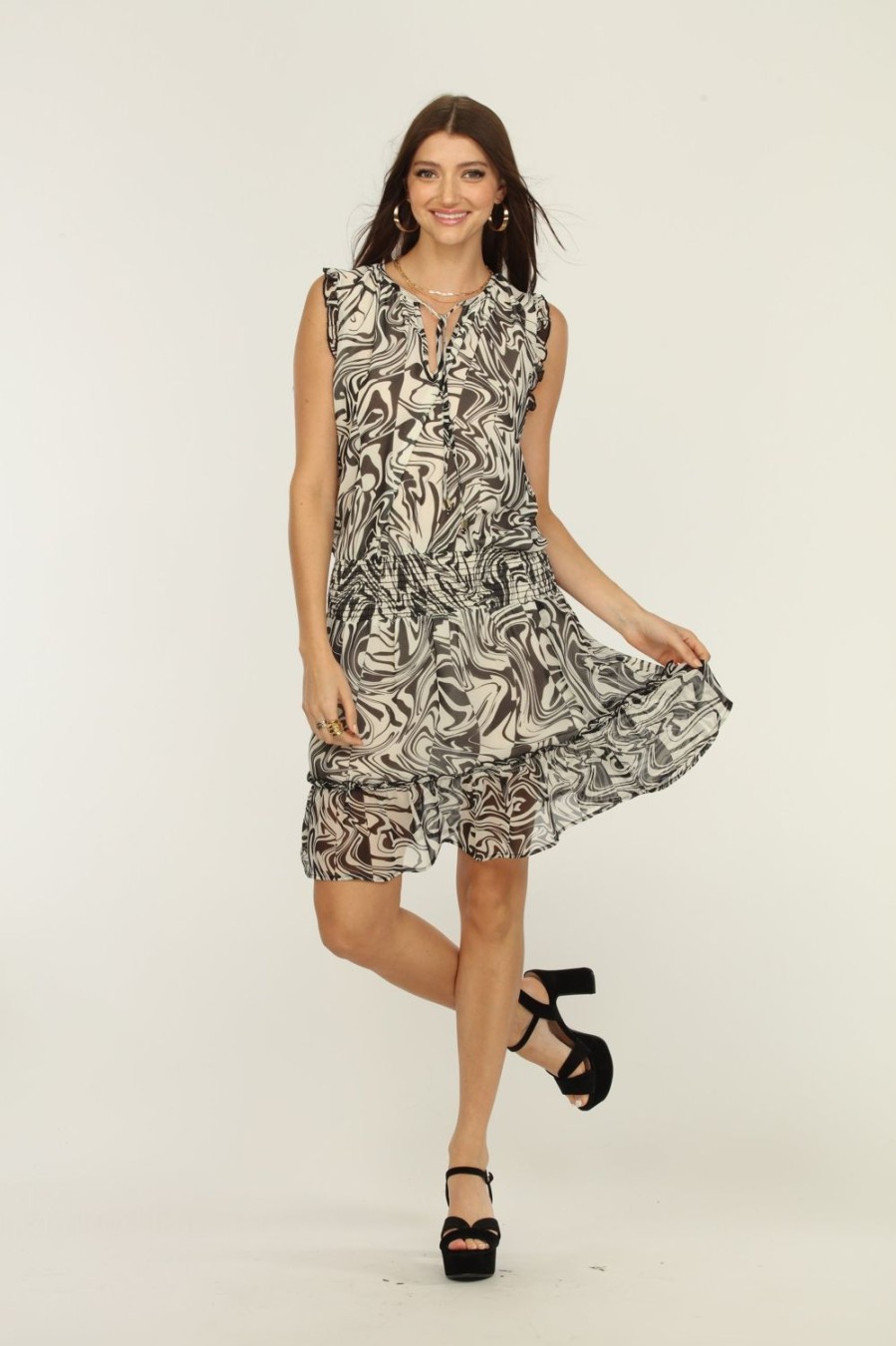 Vacation Veronica M | Foley Smocked Chiffon Sleeveless Dress--