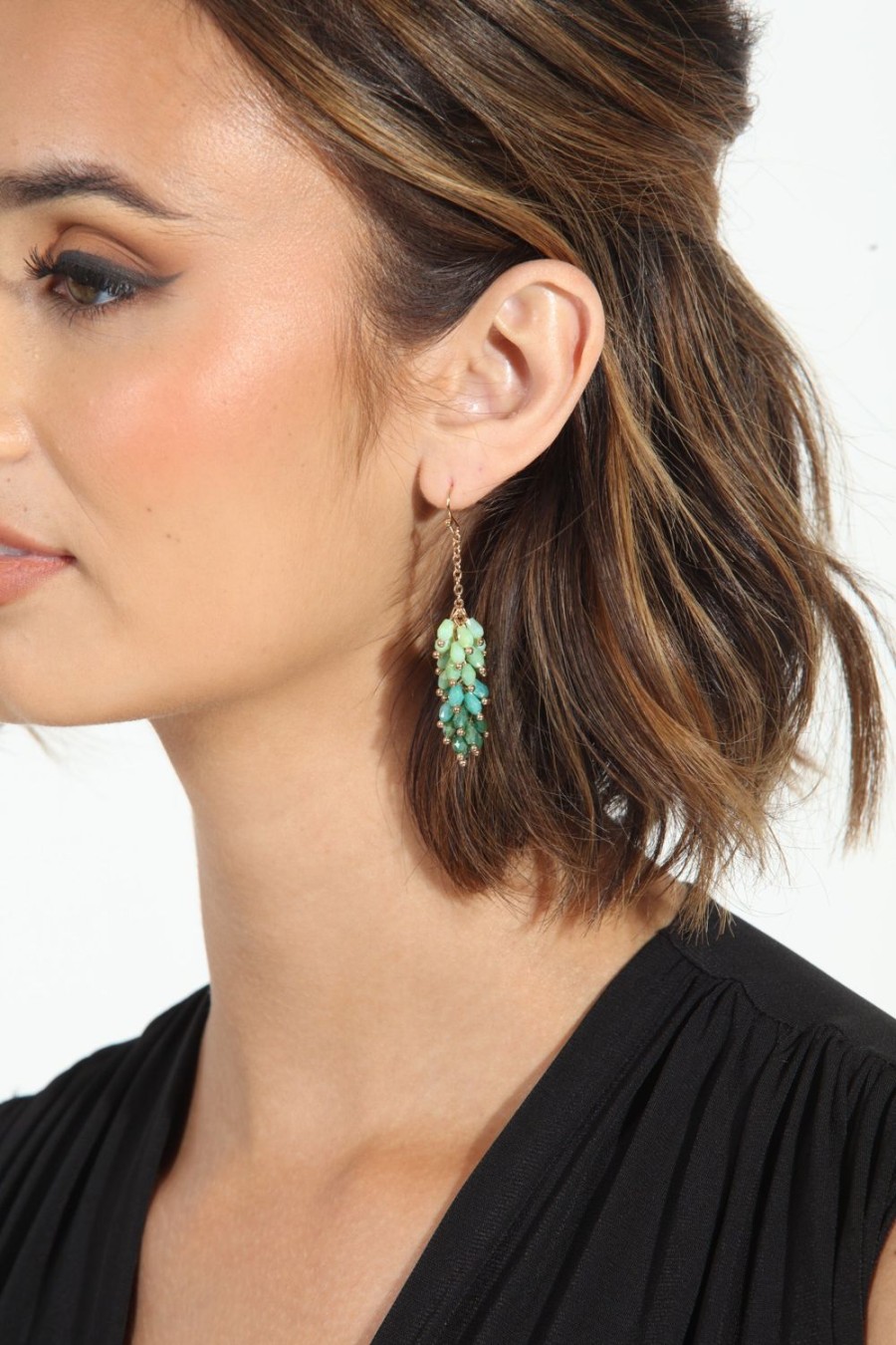 Accessories Veronica M | Green Beaded Drop Down Earrings