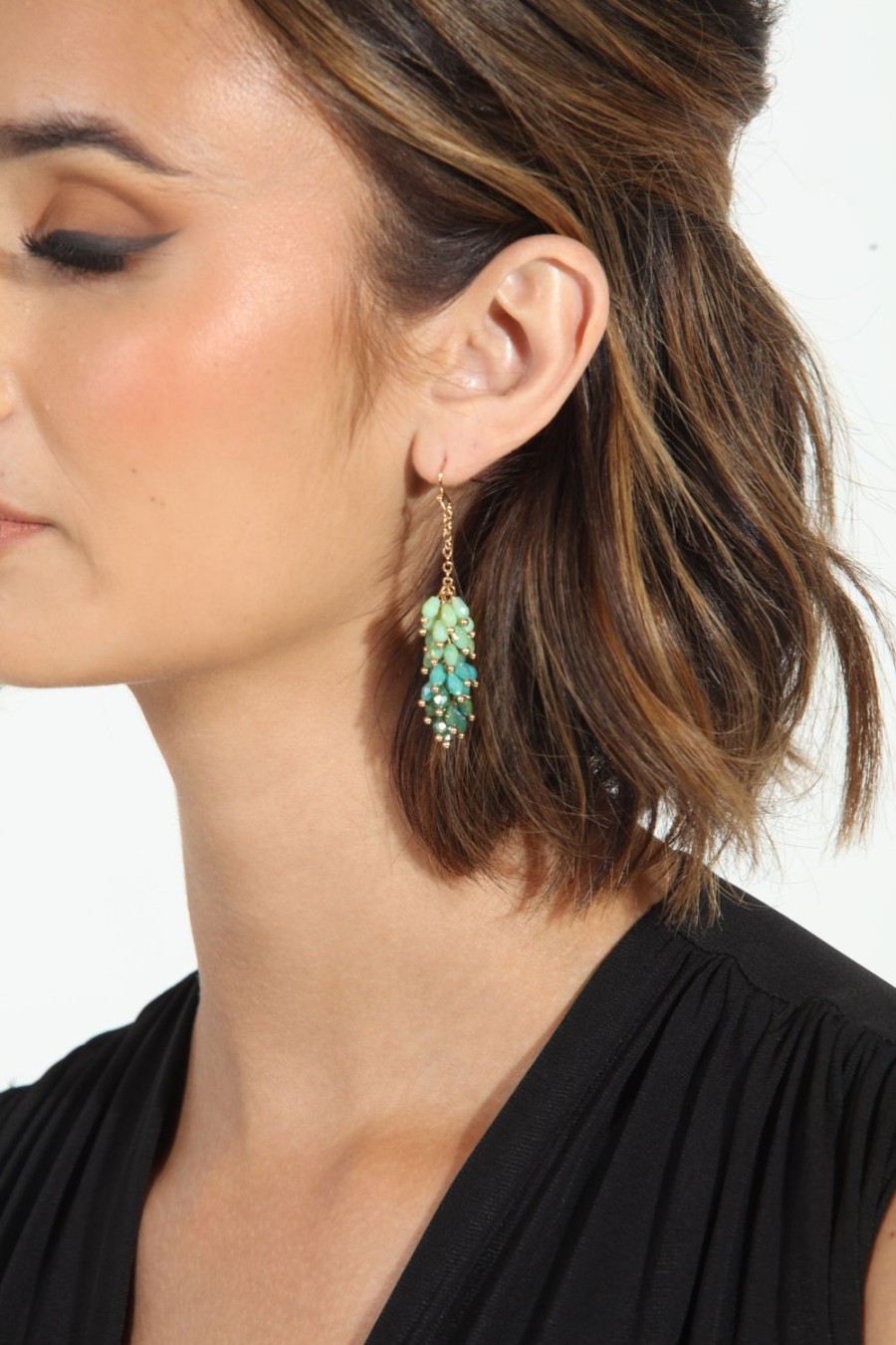 Accessories Veronica M | Green Beaded Drop Down Earrings