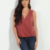 Clothing Veronica M Cupro Tops | The Everyday Cupro Surplice Tank- Dark Marsala- Best Seller