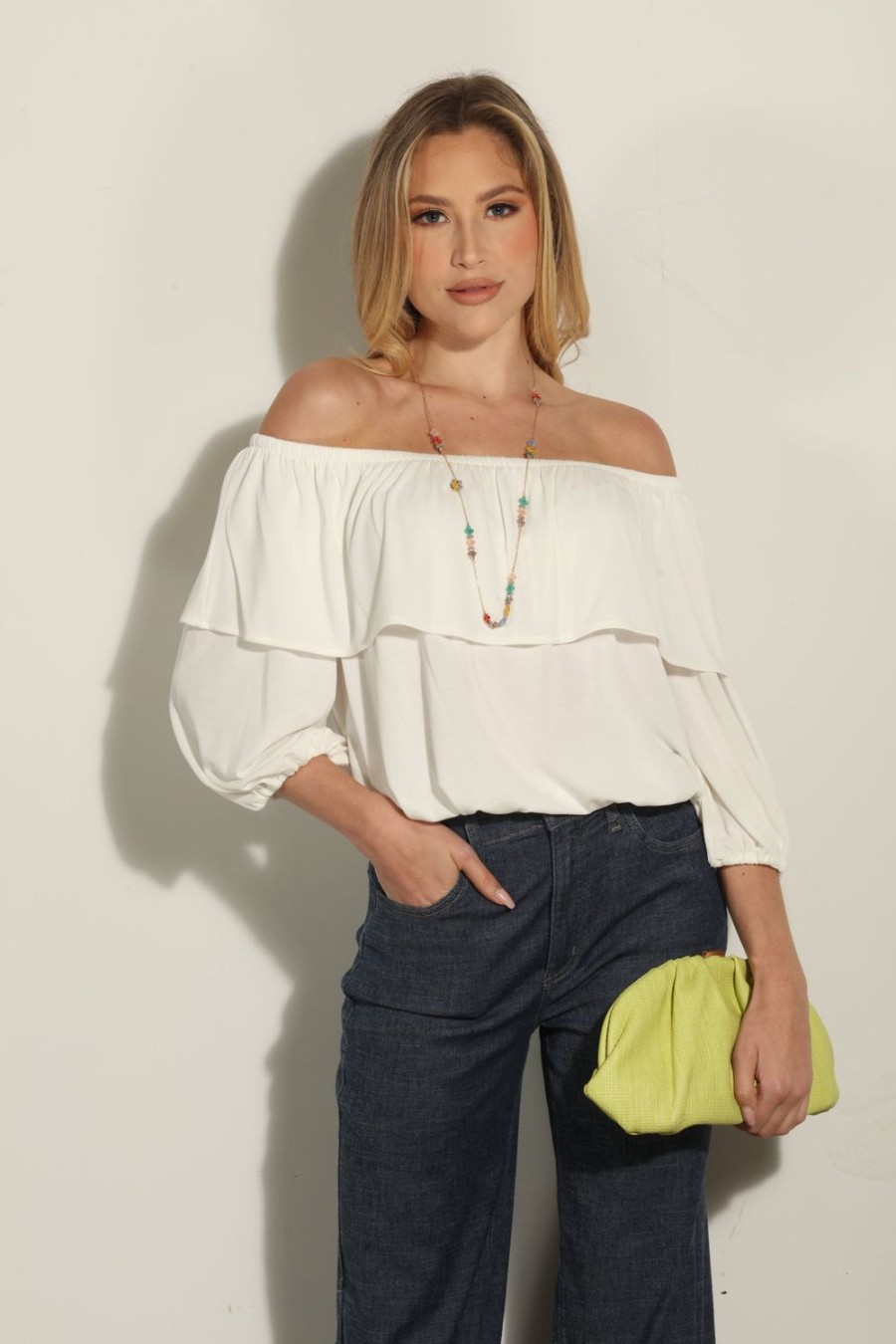 Clothing Veronica M Cupro Tops | Ivory Cupro Ots Ruffle Top-Best Seller