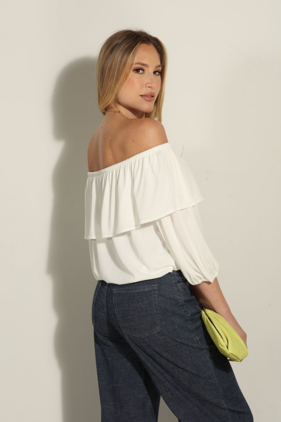 Clothing Veronica M Cupro Tops | Ivory Cupro Ots Ruffle Top-Best Seller