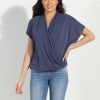 Clothing Veronica M Cupro Tops | Navy Cupro Surplice Tee-Best Seller