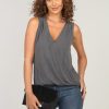 Clothing Veronica M Cupro Tops | The Everyday Cupro Surplice Tank-Charcoal- Best Seller