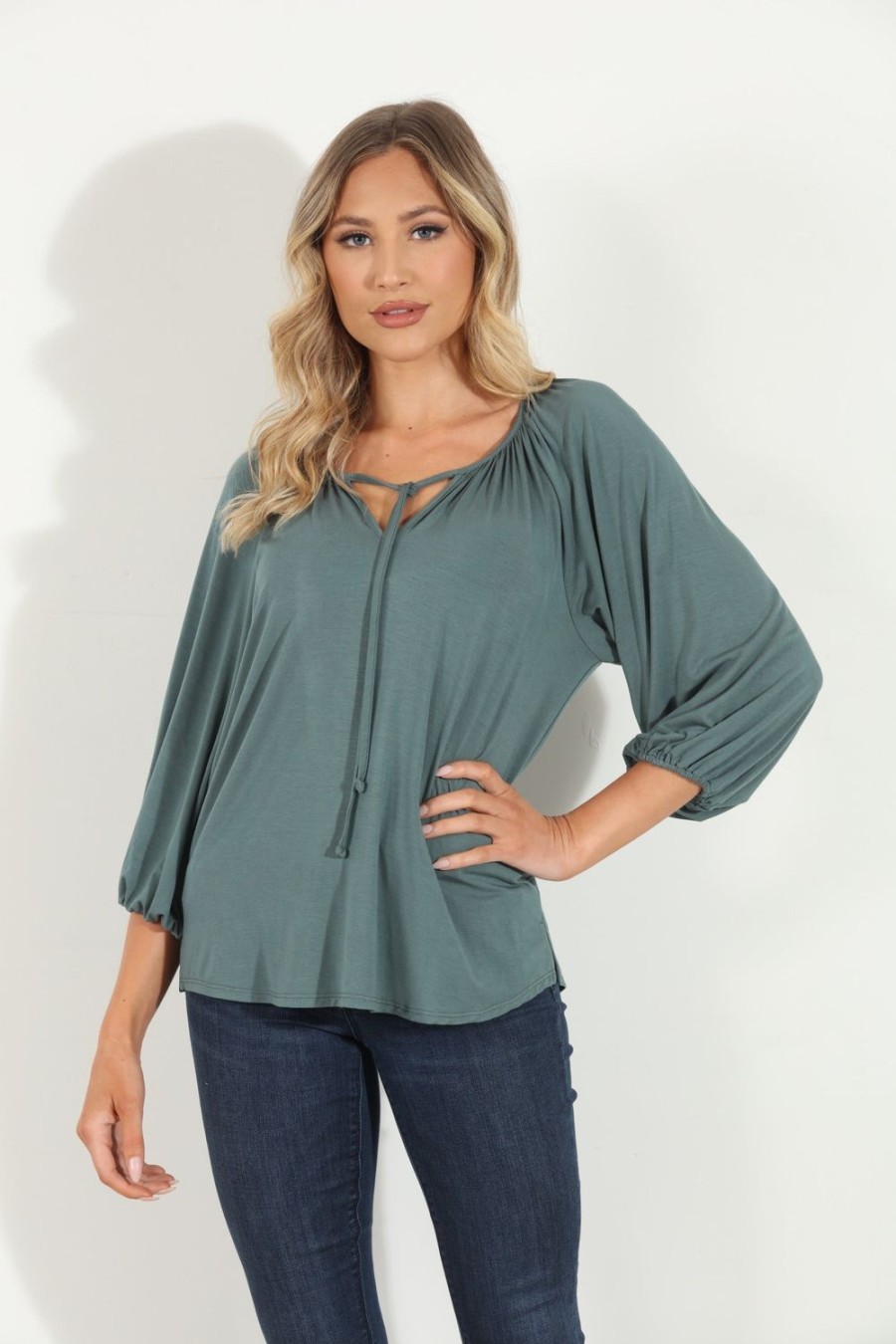 Clothing Veronica M Cupro Tops | Balsam Cupro Stretch Split Neck Top