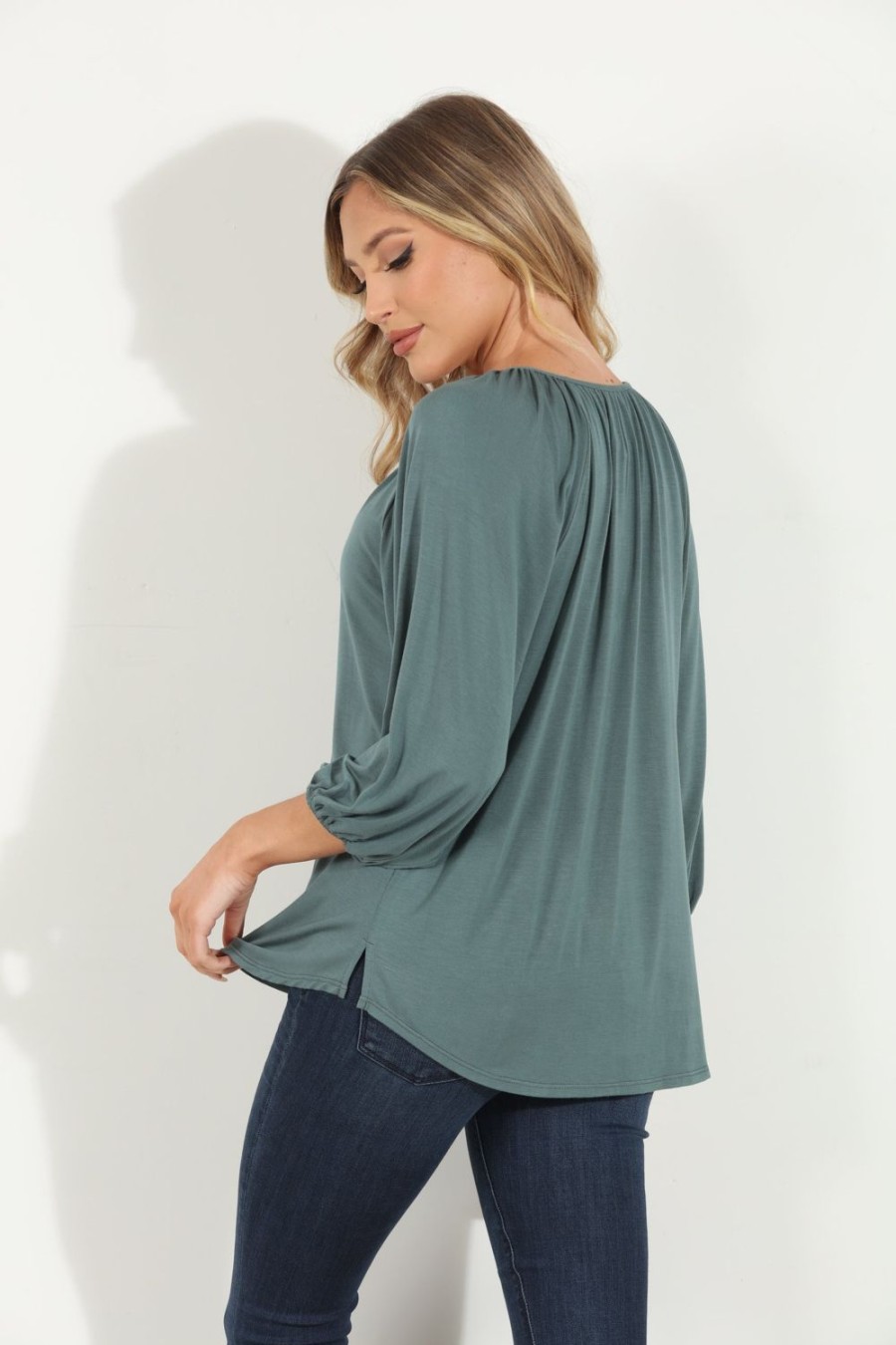 Clothing Veronica M Cupro Tops | Balsam Cupro Stretch Split Neck Top