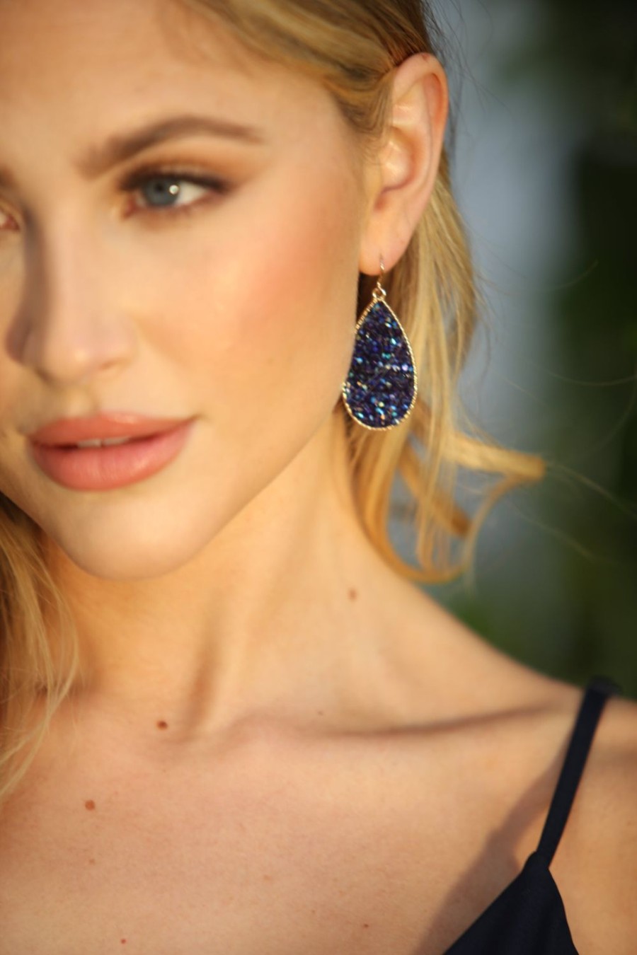 Accessories Veronica M | Navy Sparkle Teardrop Earrings-Best Seller