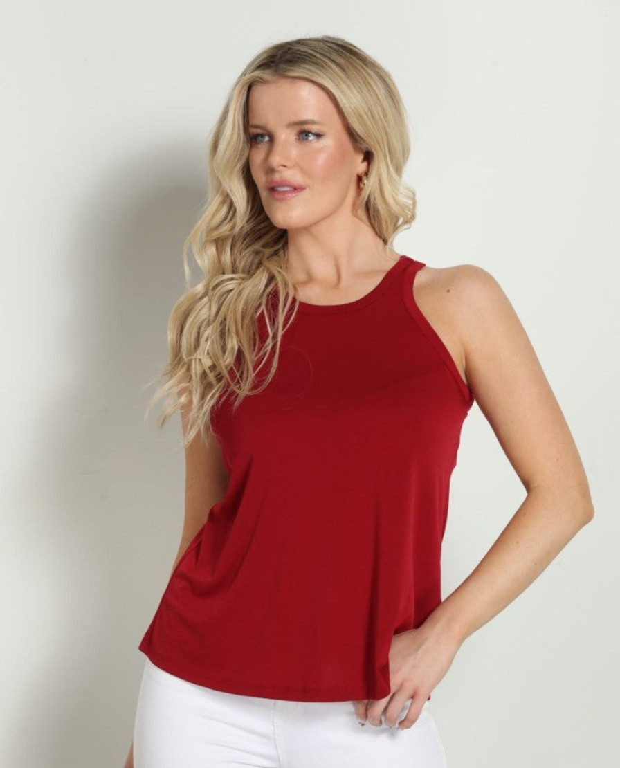 Clothing Veronica M Longer Length Tops | Merlot Stretch Swing Tank-Best Seller