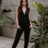 Clothing Veronica M | Black Stretch Jogger Jumpsuit - Best Seller