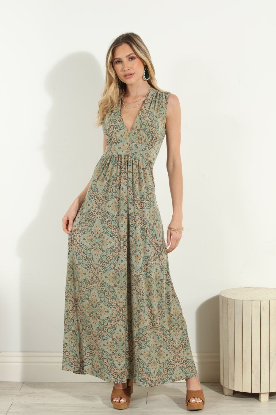 Clothing Veronica M Maxi Dresses | Neema Stretch V-Neck Maxi Dress