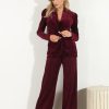 Clothing Veronica M Jackets + Blazers | Merlot Velvet Shirred Blazer-Best Seller