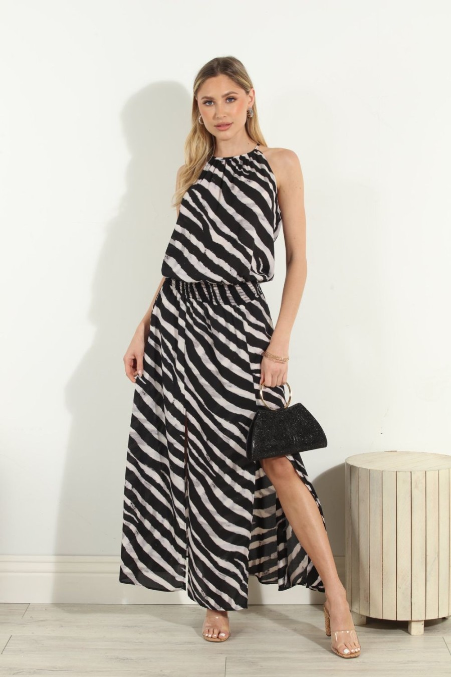 Vacation Veronica M | Fletcher Halter Double Slit Midi Dress