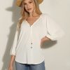 Clothing Veronica M Cupro Tops | Ivory Cupro Stretch Split Neck Top