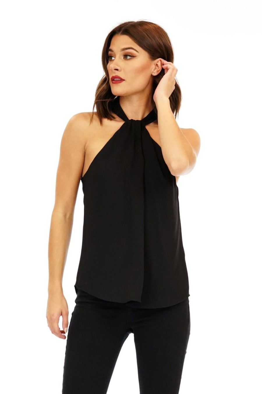 Vacation Veronica M | Onyx Knotted Halter Blouse