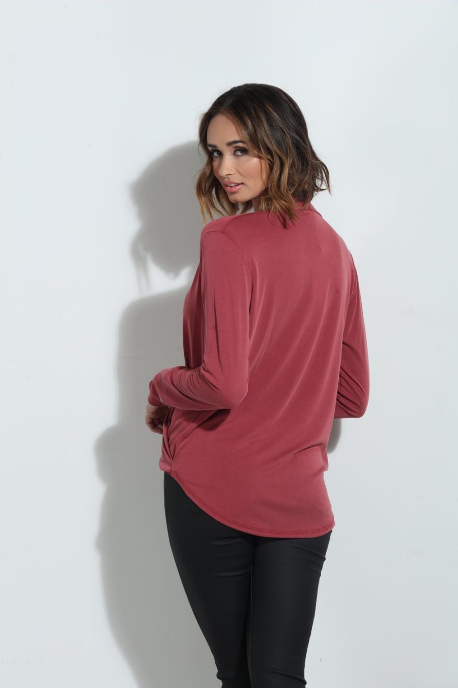 Clothing Veronica M Cupro Tops | Sangria Cupro Draped Surplice Top - Best Seller