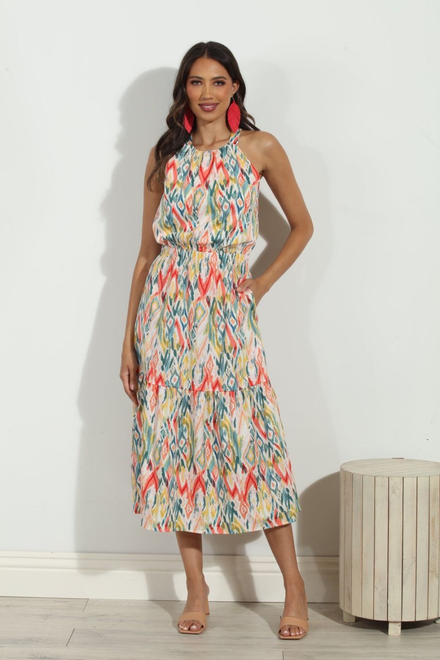 Vacation Veronica M | Cynda Poplin Halter Midi Dress