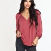 Clothing Veronica M Cupro Tops | Sangria Cupro Stretch Split Neck Top