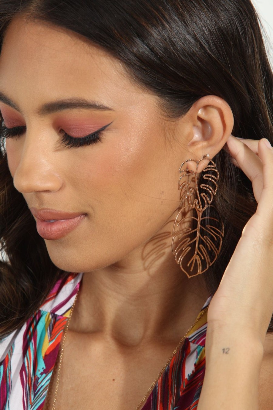 Accessories Veronica M | Gold Double Palm Leaf Earrings