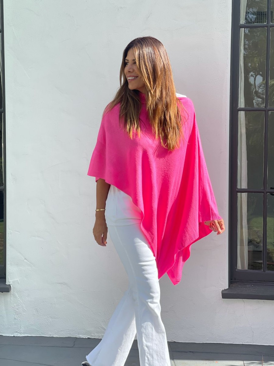 Clothing Veronica M Ponchos | Neon Pink Throw-On Poncho - Best Seller