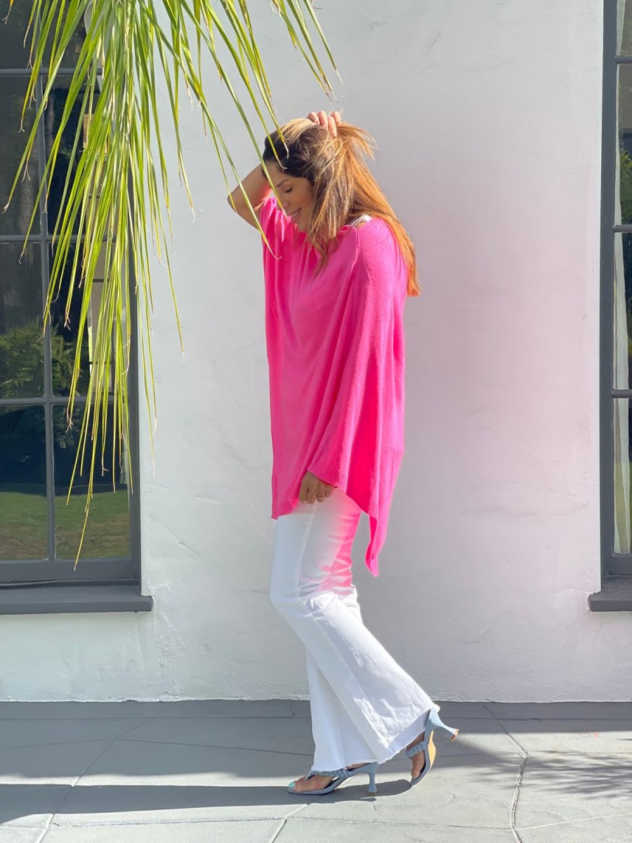 Clothing Veronica M Ponchos | Neon Pink Throw-On Poncho - Best Seller