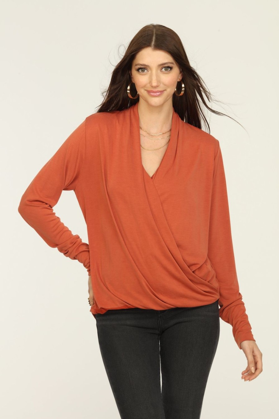 Clothing Veronica M Cupro Tops | Rust Cupro Draped Surplice Top - Best Seller